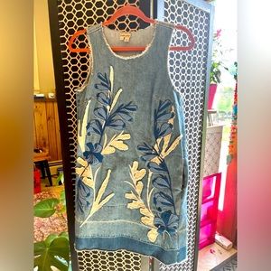 Anthropologie Holding Horses Denim Leaves Shift Dress